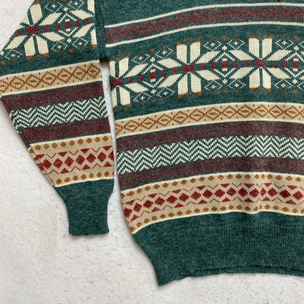 St Johns Bay Sweater Mens Large Green Fair Isle Snowflake Knit Vintage NWT - Picture 4 of 8